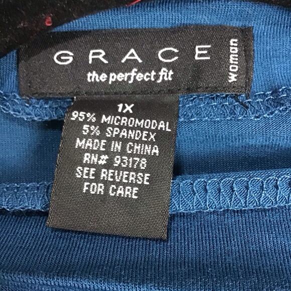 Grace Woman Blue Mock Neck Long Sleeve Top Plus Size 1X Pullover Stretch NWOT - Picture 4 of 10